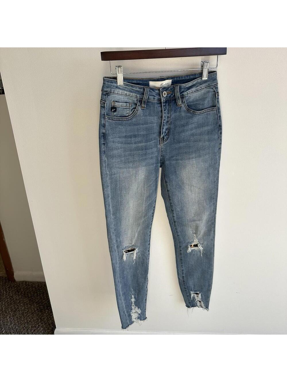 KanCan Women's Jeans Size 3 Mid-Rise Destroyed Skinny With Leopard Print Patches